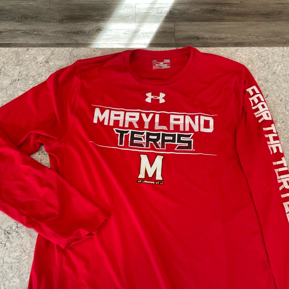 Maryland Terrepins Under Armour  Long Sleeve Red Graphic Tee-Large - Picture 2 of 7